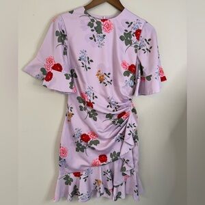 Keepsake purple floral ruffled midi dress SZ XS